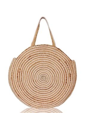 NWT Chloe & Lex Extra Large Round Jute Beach Tote Bag Boho Resort